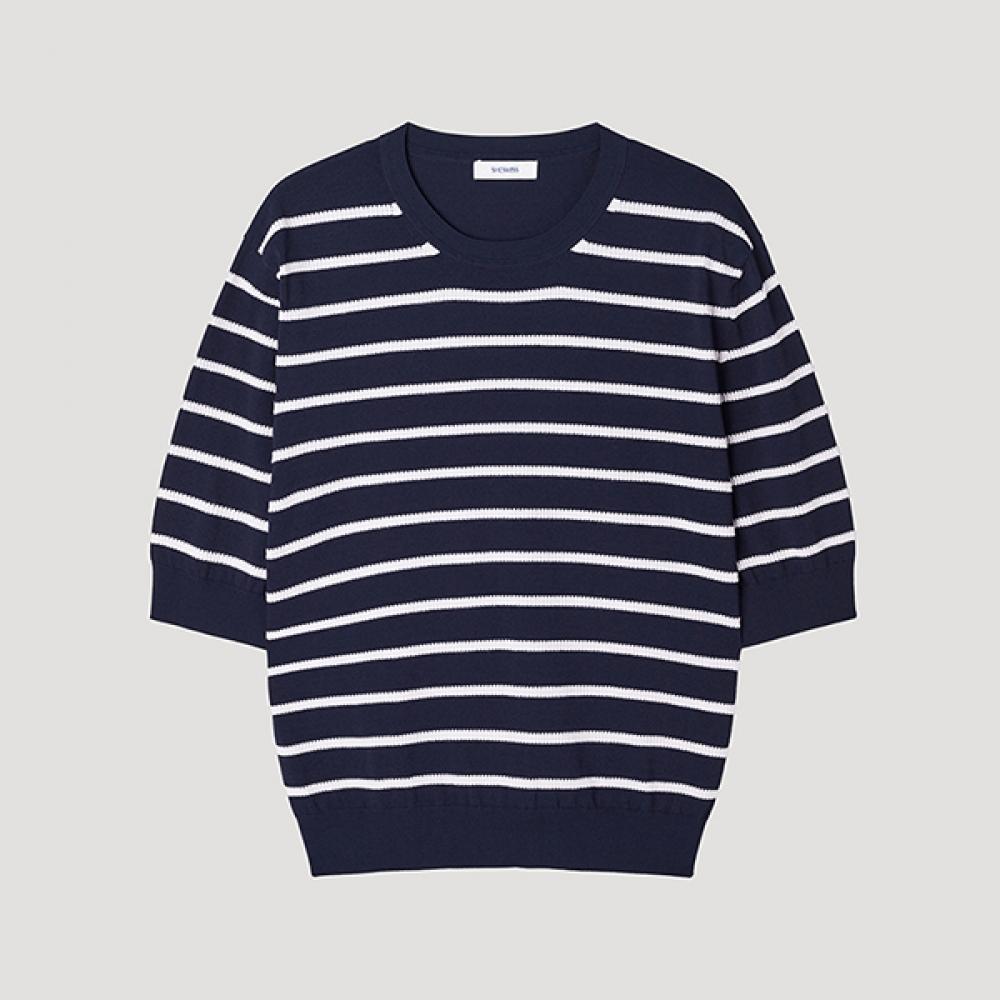 

[shs Miss] Round Neck Stripe Knit Sskpop22170 Na navy/55