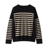 2025 Fall/Winter Women's 100% Cashmere Color Block Retro Stripe Round Neck Pullover Sweater