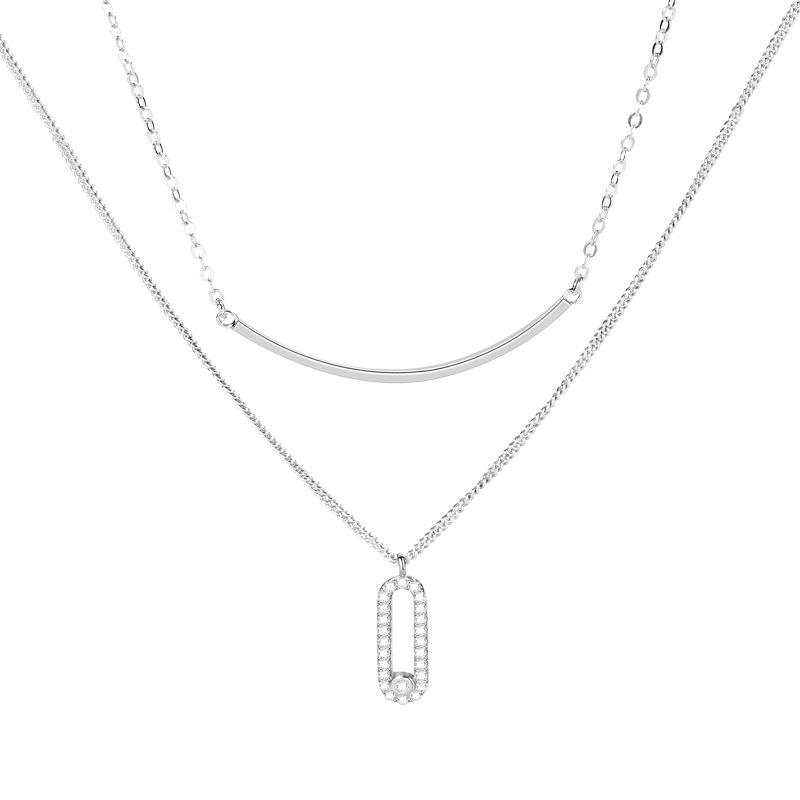 Double-layer Stacked Personality Temperament Geometric Pendant Smile Necklace Women's High-end Necklace