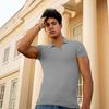 Men's Slim Fit Ribbed Polo Shirt Short Sleeve V Neck Casual Gray Knit Top