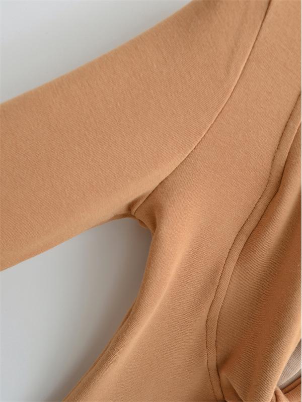 Women's Faux Cashmere Trendy Layered Long-Sleeve Tie-Up Top for Spring/Autumn