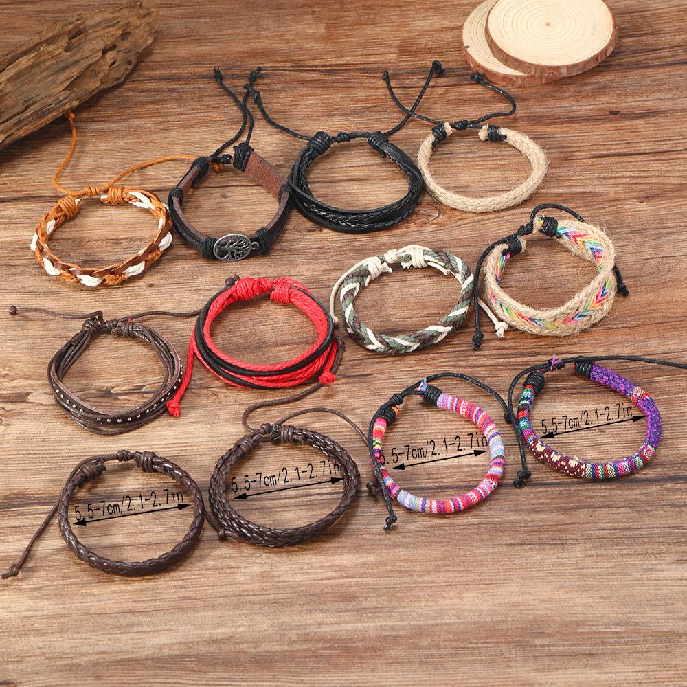 European and American ethnic wind alloy life tree hemp rope leather combination woven hand rope Amazon DIY men's bracelet