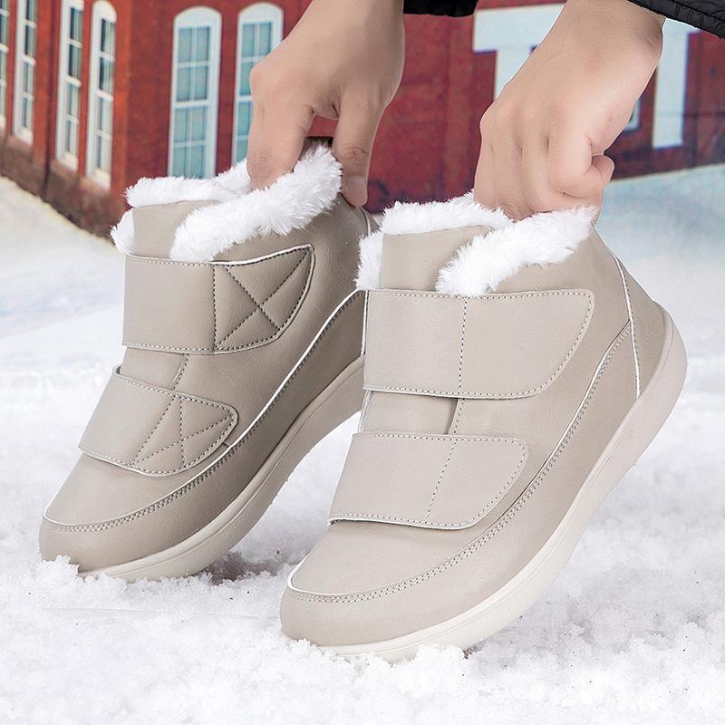 Women Snow Boots Hook‑and‑Loop Men Warm Short Booties Waterproof Non‑Slip Winter Cotton Shoes for Outdoor Walking Big Size 36-47