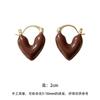 French-style coffee heart ear clip for women, niche design earrings, daily fashion, minimalist, cool style