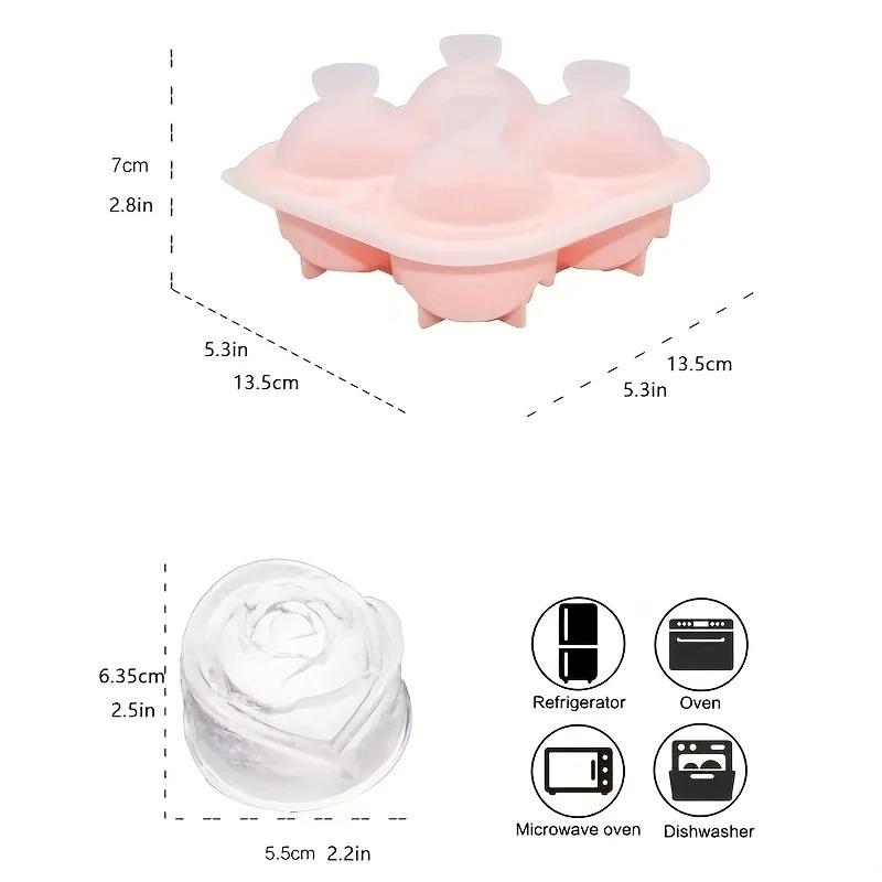 3D Rose Flower Silicone Ice Cube Tray Mold With Lid, Ice Ball Maker Mould, Kitchen Gadget For Whiskey Cocktails Juice Drinks
