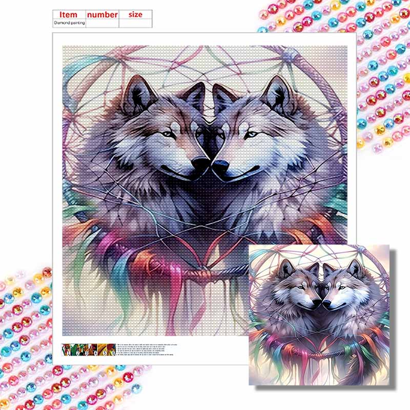 New Arrival 5D DIY Full Circle Diamond Painting "Two Wolves" Embroidery Cross Stitch Home Decor Gift