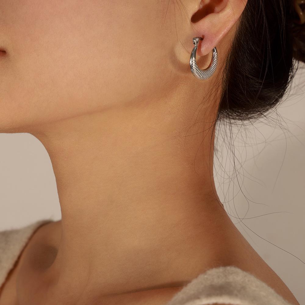 European & American Style Geometric Titanium Steel Earrings - Minimalist 18K Gold Plated Hollow Design