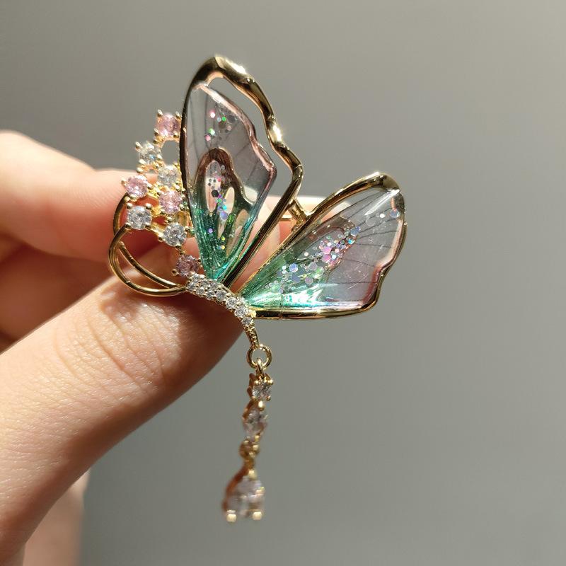 Fashion Acrylic Transparent Wing Butterfly Brooch Zircon Insect Pin Personality Accessory Brooch