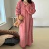 Women's Flannel Nightgown Fuzzy Fleece Sleepdress Loose Crew Neck Long Nightdress with Pockets Cozy Plush Warm Winter Pullover Loungewear
