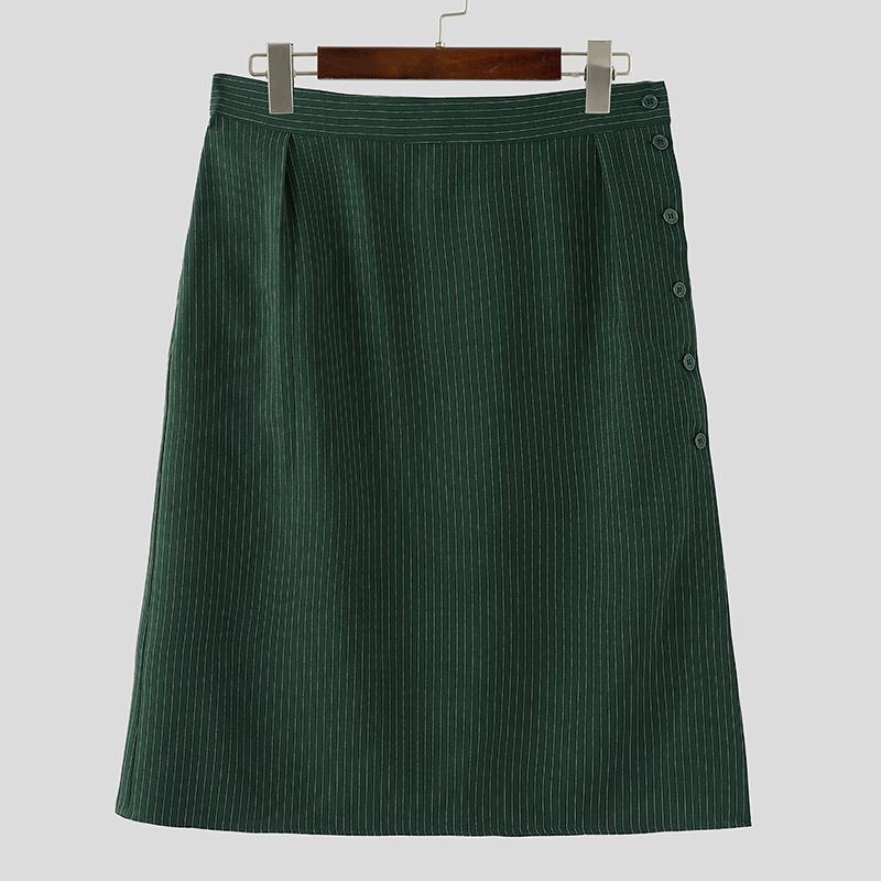 

INCERUN Мужские юбки макси с высокой талией на пуговицах, повседневные А-силуэта с разрезами, килт 2XL