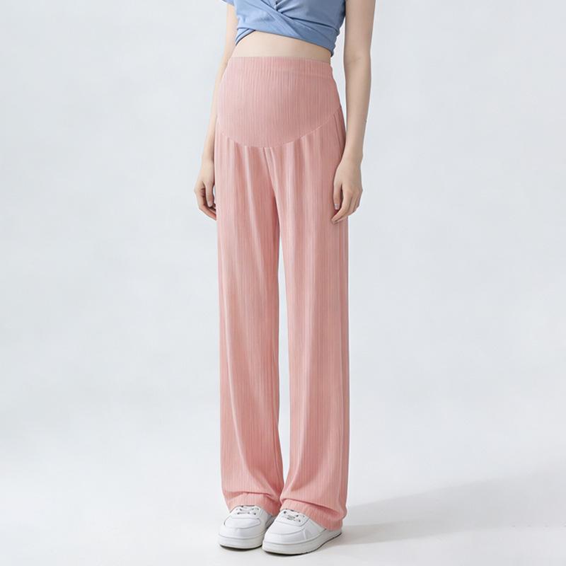 Maternity Ice Silk Wide-Leg Pants - Summer Casual, Lightweight, Belly Support M