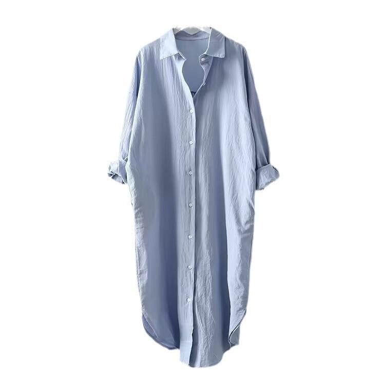 Cardigan Lungo Stile Coreano Sopra il Ginocchio con Revers Camicia Parasole 2025