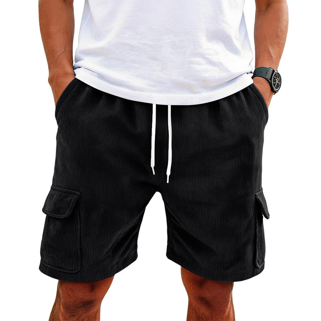 Men's Corduroy Casual Cargo Shorts | Elastic Drawstring Waist Shorts With Multi Pockets For Daily Wear