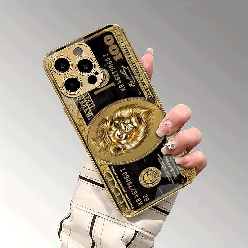 Etui na telefon szklane z wzorem Lwa Bogactwa, malowane złotym metalicznym lakierem, dla iPhone 17 16 15 14 13 12 11 Pro Max 15 14 Plus 17 Air 16E