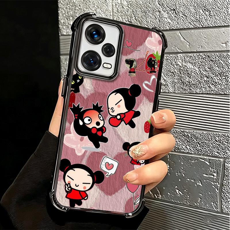 Cartoon Cute Pucca Garu Plating Phone Case For Xiaomi Redmi Note 14 15 Pro Plus 13 12 11 11S 11T 10 9S 9 5G Anti-Fall Airabag Co