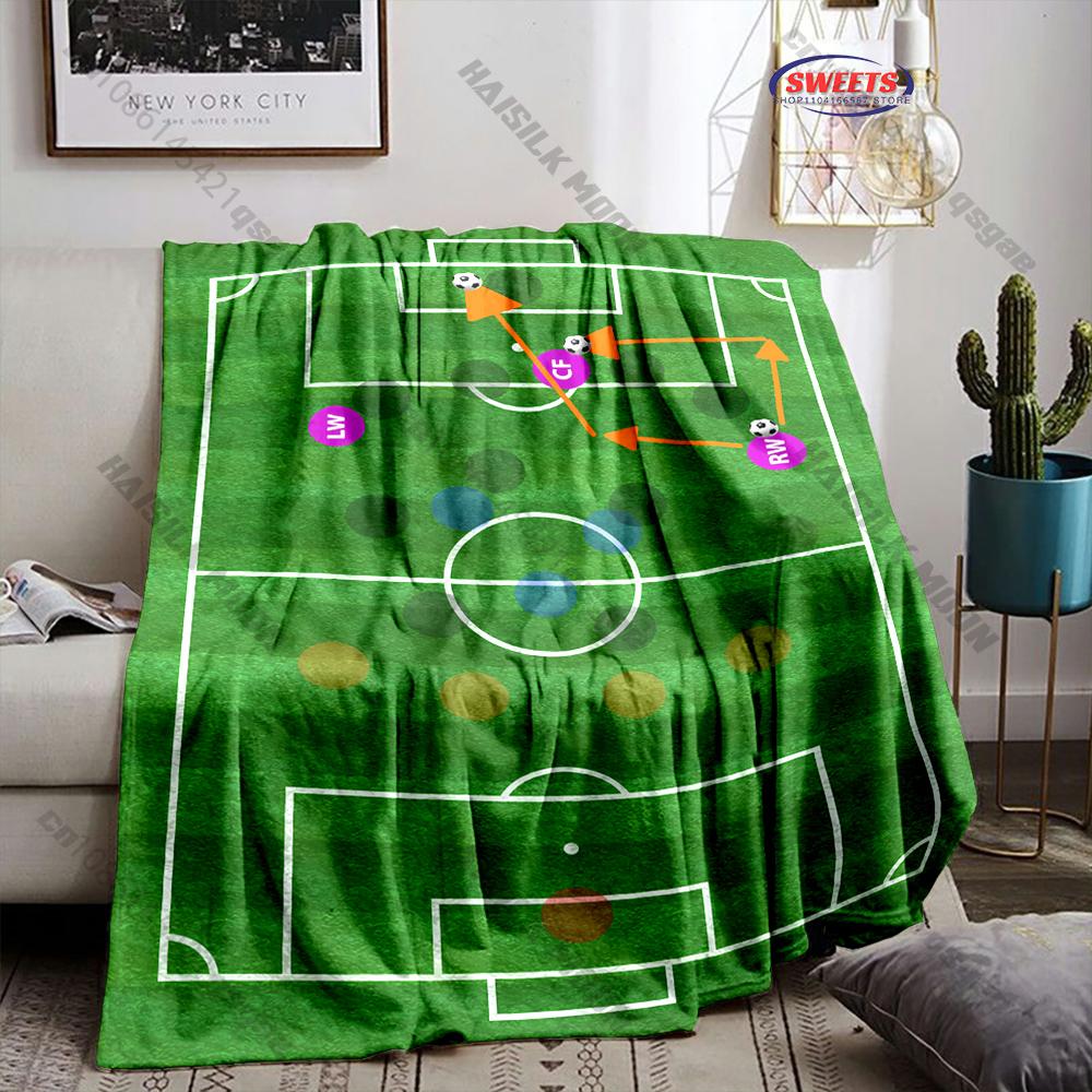 Green Field Football Tactical Print Blanket, Home Sofa Chairs Bed Decor Blanket Football Lovers Gift Blanket Next Day Shipping