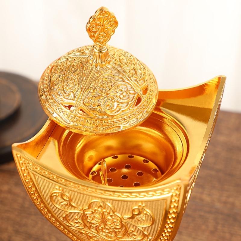 Elegant Alloy Frankincense Resin Burners Luxurious Incenses Holder with Intricate Carving for Living Room Decoration