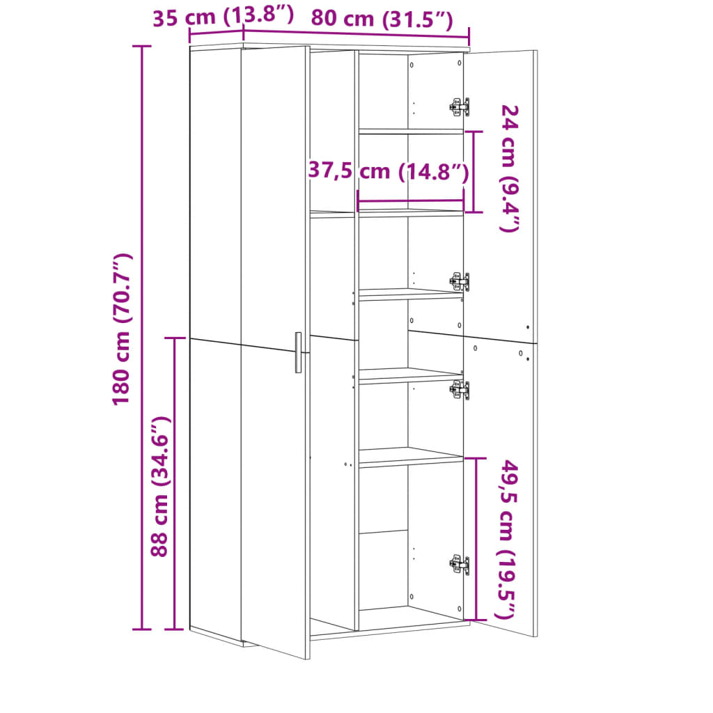 Highboard White 80 x 35 x 180 cm Particleboard