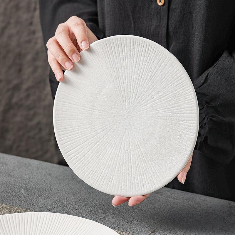 Nordic Ceramic Striped Round Dinner Plate, 10-Inch (Set of 2)