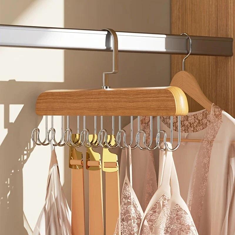 Wooden Multi-Hook Hanger Organizer - Space-Saving Storage Rack for Underwear Bras Vests