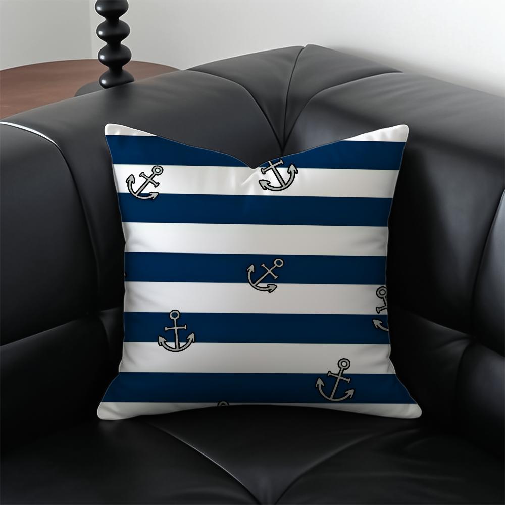 Fashion Relaxed Ocean Breeze Anchor Cushion Cover Pillow Case Antidustmite Invisible Zipper Silky Plush Cushion