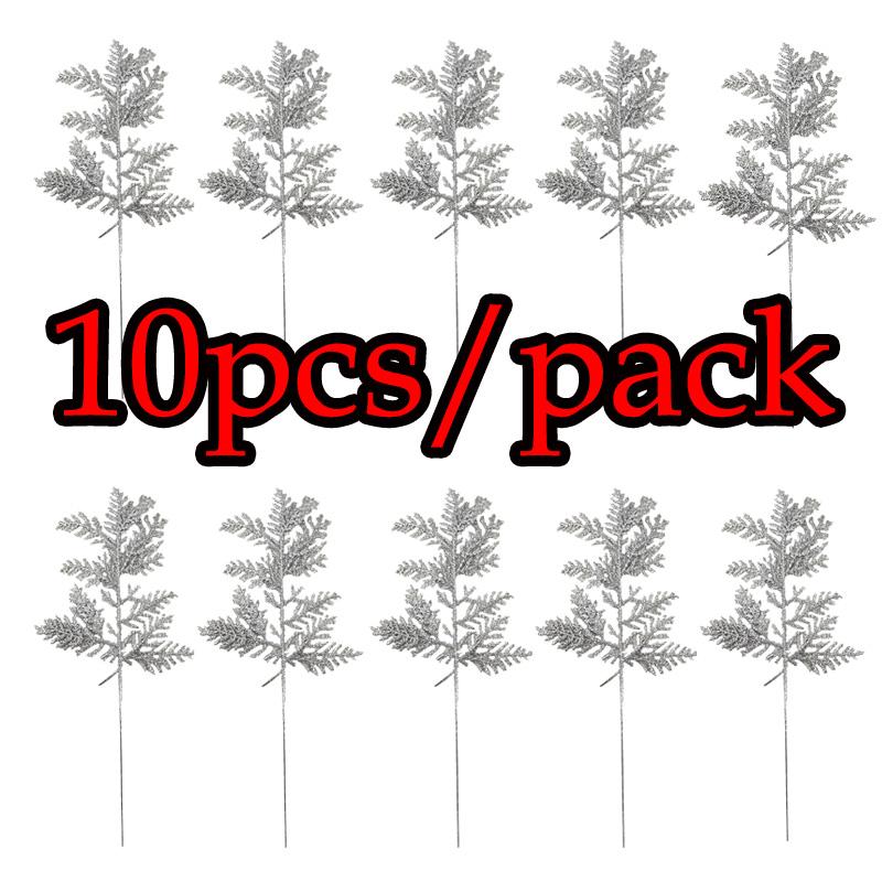 (10pcs/lot) Artificial Plants Pine Branches Christmas Tree Decoration Gold Glittering Sequin Material Home Decor Accessories