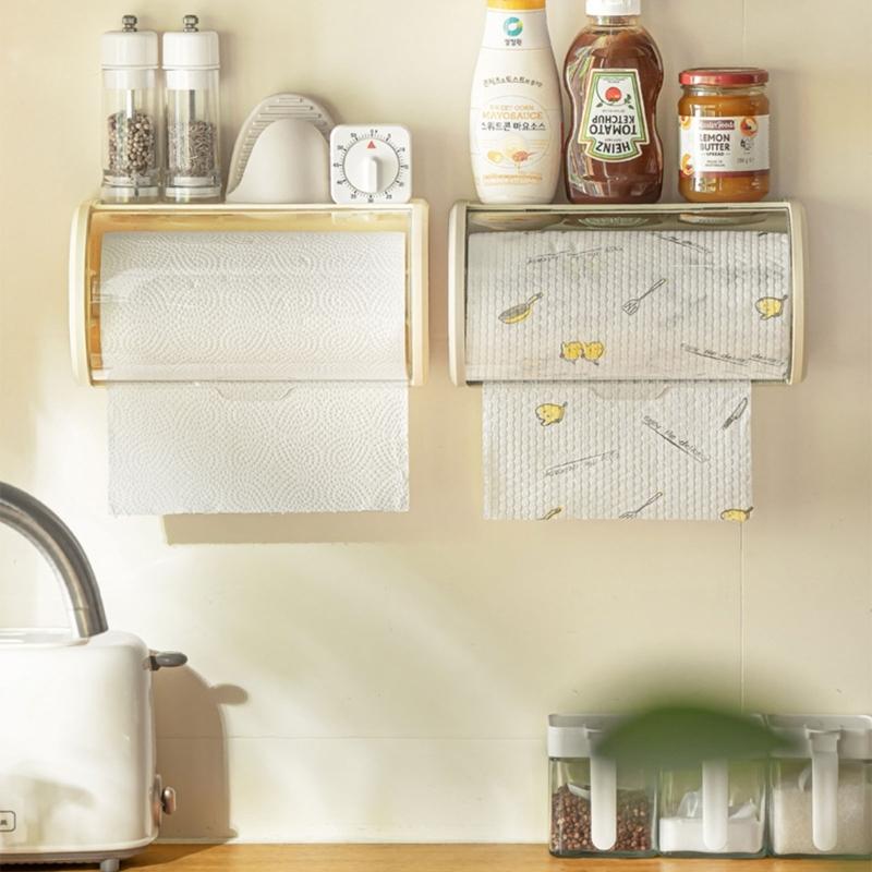 Wall Mount Paper Towel Storage Rack Napkin Holder with Clear Lid Convenient Tissue Dispenser for Kitchen and Bathroom