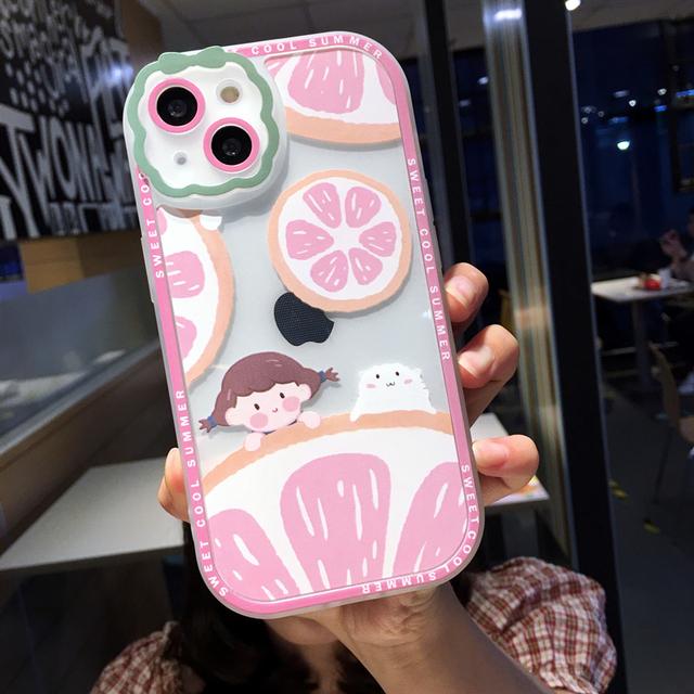 Cute Cartoon Flower Fruit Phone Case For Iphone 14 13 11 12 Pro Max Xs Max Xr X Xs 14pro Clear Shockproof Bumper Soft Back Cover