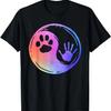 Cat Dog Paw Print Yin Yang Rainbow Hand Print Pawprint T-Shirt