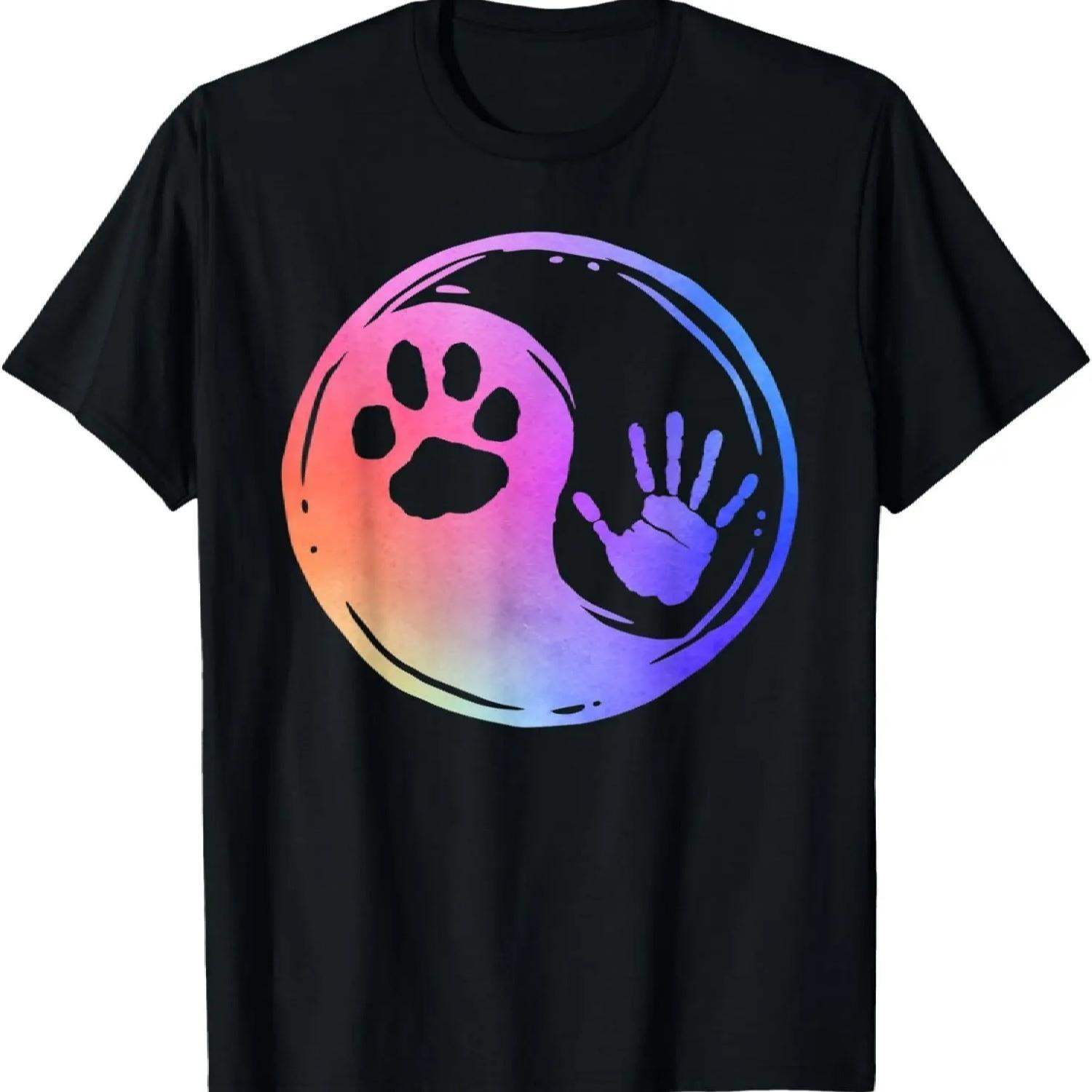 

Cat Dog Paw Print Yin Yang Rainbow Hand Print Pawprint T-Shirt XXXXXL різнокольоровий