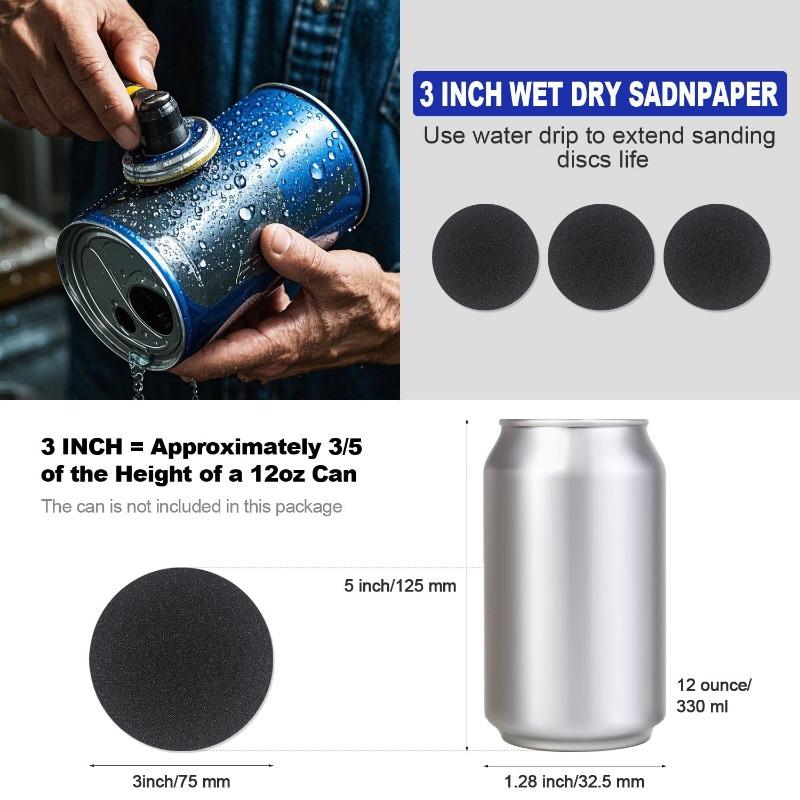 133 PCS 3 inch 75mm silicon carbide water grinding back fleece sandpaper set 133 pieces sanding disc with sponge wool disc
