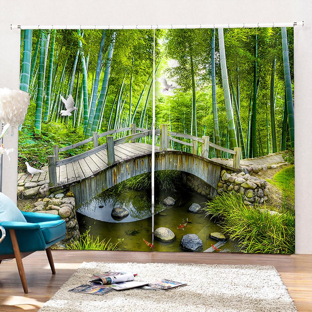 Green Forest Elf Lantern Curtains for The Bedroom Window Fabric Curtain for Living Room Left and Right Biparting Open 2Panel