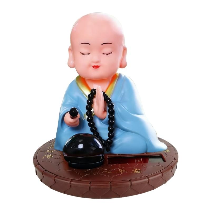 Shaking Monk Sculpture Solar Powered Car Decors Ceramic Decorative Figurine Symbolizing Fortune And Wisdoms