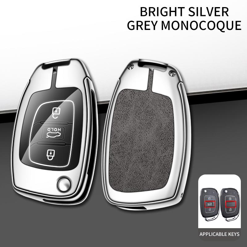 Metal Leather Car Key Case For Hyundai Solaris 2 Elantra I30 I35 I40 Tucson Kona     Key Chain Accessories