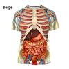 Moda Nuovo Stampa di Organi Umani e Ossa T-shirt da Uomo Casual Maniche Corte Girocollo Harajuku Grande Confortevole