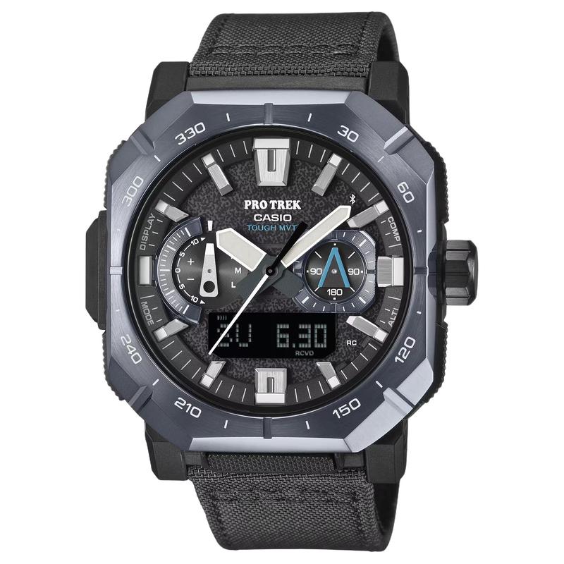 Casio PRW-B1000 100 Meters Waterproof Dual Time Correction and Triple Sensor Solar Quartz Leather/cloth Strap Men's Watch Gray Dial PRW-B1000B-2