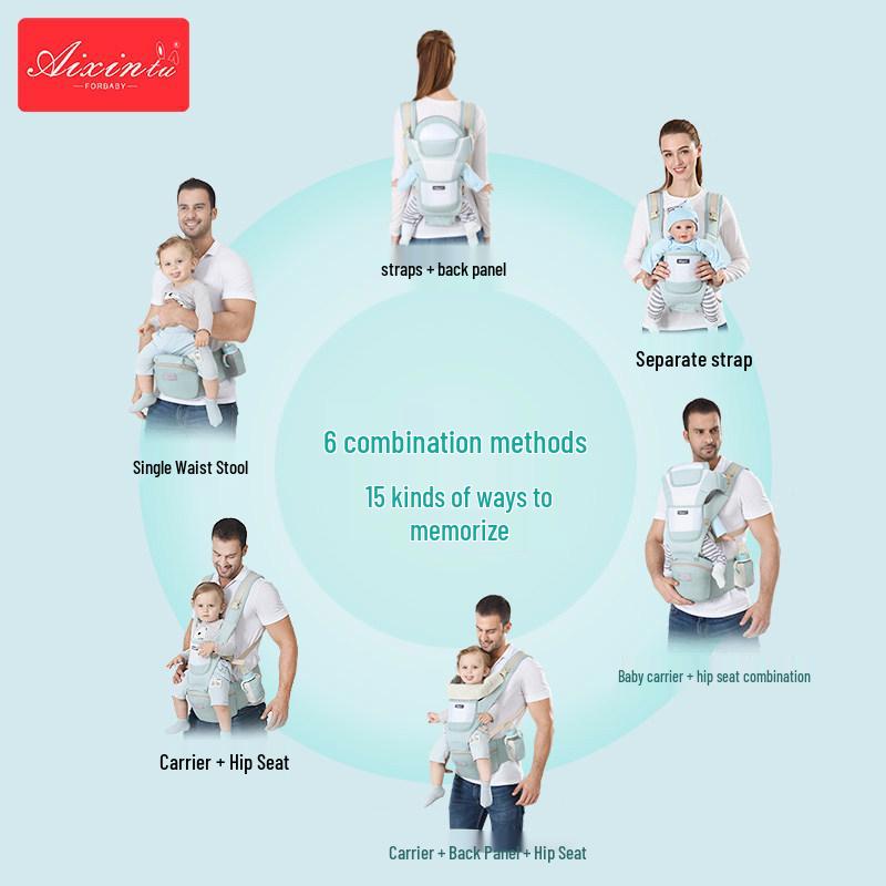 Foldable Baby Carrier Waist Stool: Dual-Use, Breathable & Portable, Front and Back Double Shoulder Baby Holder.