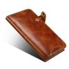 For iPhone 16e Case Wallet Waxy Genuine Cow Leather Shockproof Phone Cover with Wrist Strap
