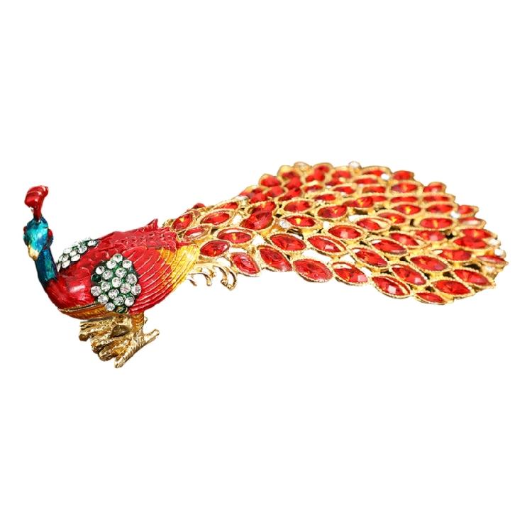 

Unique Artistic Metal Enamel Peacocks Shaped Jewelry Box for Stylish Home Accessory Rhinestones Detail Organiser красный