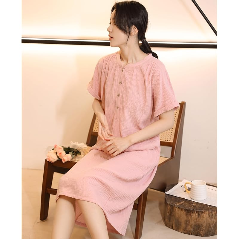 [House Yayoi] Room Dress Pajamas Cotton Blend Gauze Ladies for Summer Short Sleeve Indoor Wear Nightwear Relax Room Wear Room Wear Birthday Round Neck