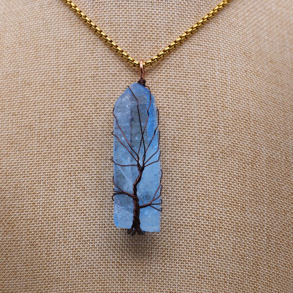 Natural Stone Necklace Synthetic Exquisite Blue Clearing Irregular Necklace Pendant For Women Birthday Gift Chain 60 CM