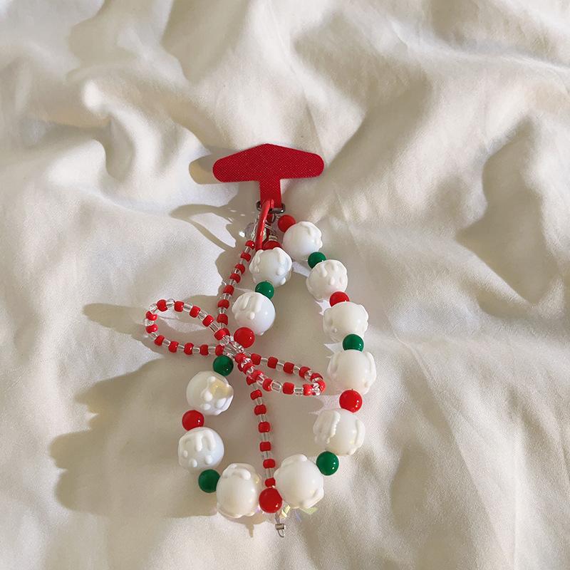 

New Christmas Phone Chain - White Strap with Hand-Painted Beads, Fits Phones/Keychains/Bags, Cute Universal Accessory
