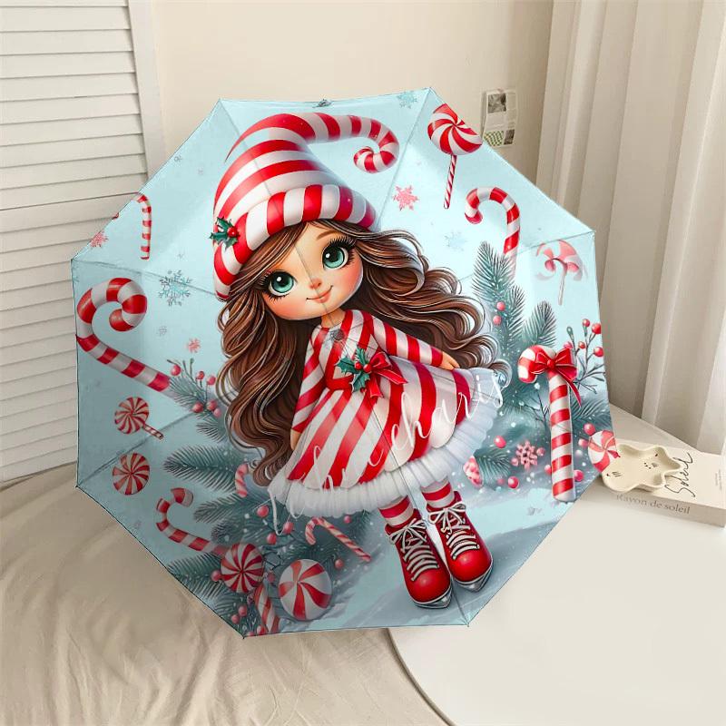 

1PC Christmas, Candy Automatic Open/Close Umbrella Compact Folding Umbrella with 8-Rib Shaft lightweight esign, Fashion Lovers1251A