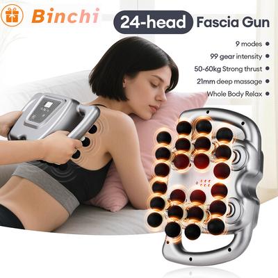 24-Kopf Faszienpistole 99 Stufen Stärke Hochfrequente Vibration Körpermassagepistole Rücken- und Taillenmassagegerät Nacken Schulter Massagegerät