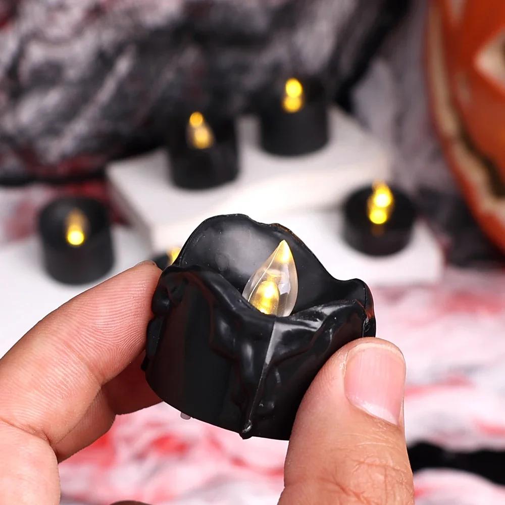 Black LED Candle Lamp Battery Operated Tea Light Flameless Fake Electronic Candle Halloween Party Decoration Flashing Table Lamp