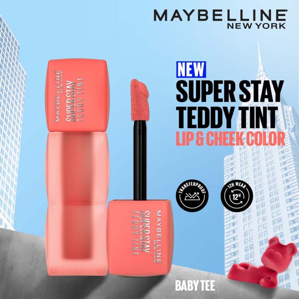 Maybelline New York Super Stay Teddy Tint Lip And Cheek Color Baby Tee 5ml Long Lasting Matte Buildable Flush