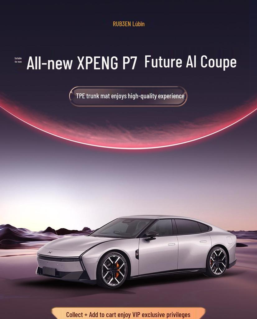 XPeng P7 Trunk Mat TPE Waterproof, Fits 26 Models, Semi-enclosed and Custom Interior Tail Box Mat.