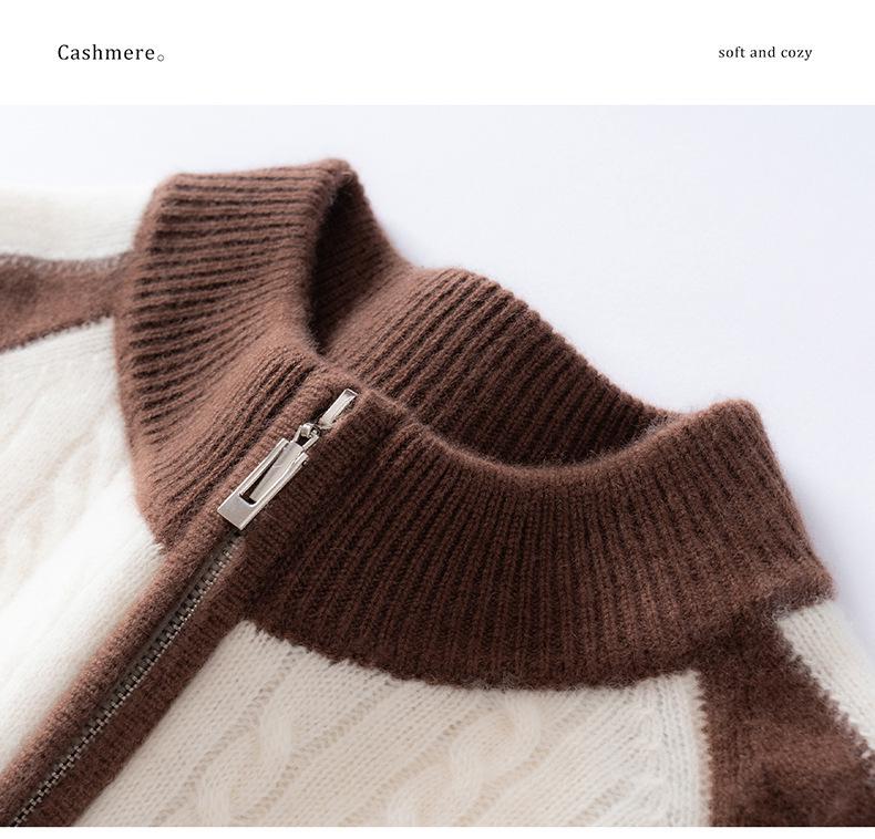 Half-Zip Color-Block Cashmere Women's Knit Sweater - Loose, Slimming, Soft, and Skin-Friendly Fashion Sweater