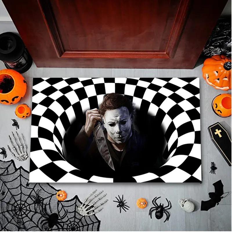 Halloween 3D Manhole Cover Horror Mat Halloween Carpet Clown Trap Vision Doormat Kitchen Bathroom Bedroom Decorative Floor Mats