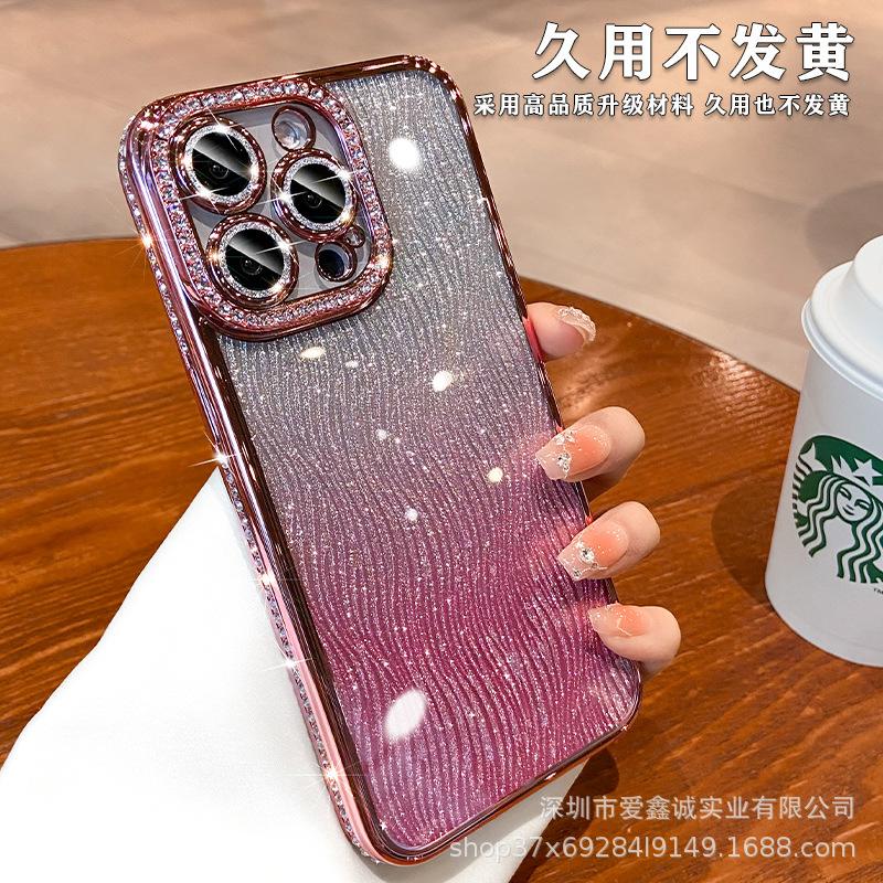 High-end luxury rhinestone glitter lens film is suitable for Apple 16promax mobile phone case iphone14 all-inclusive anti-15.